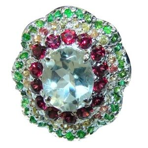 Artisan Sapphire,Garnet, Aquamarine Gemstone Sterling Silver Ring